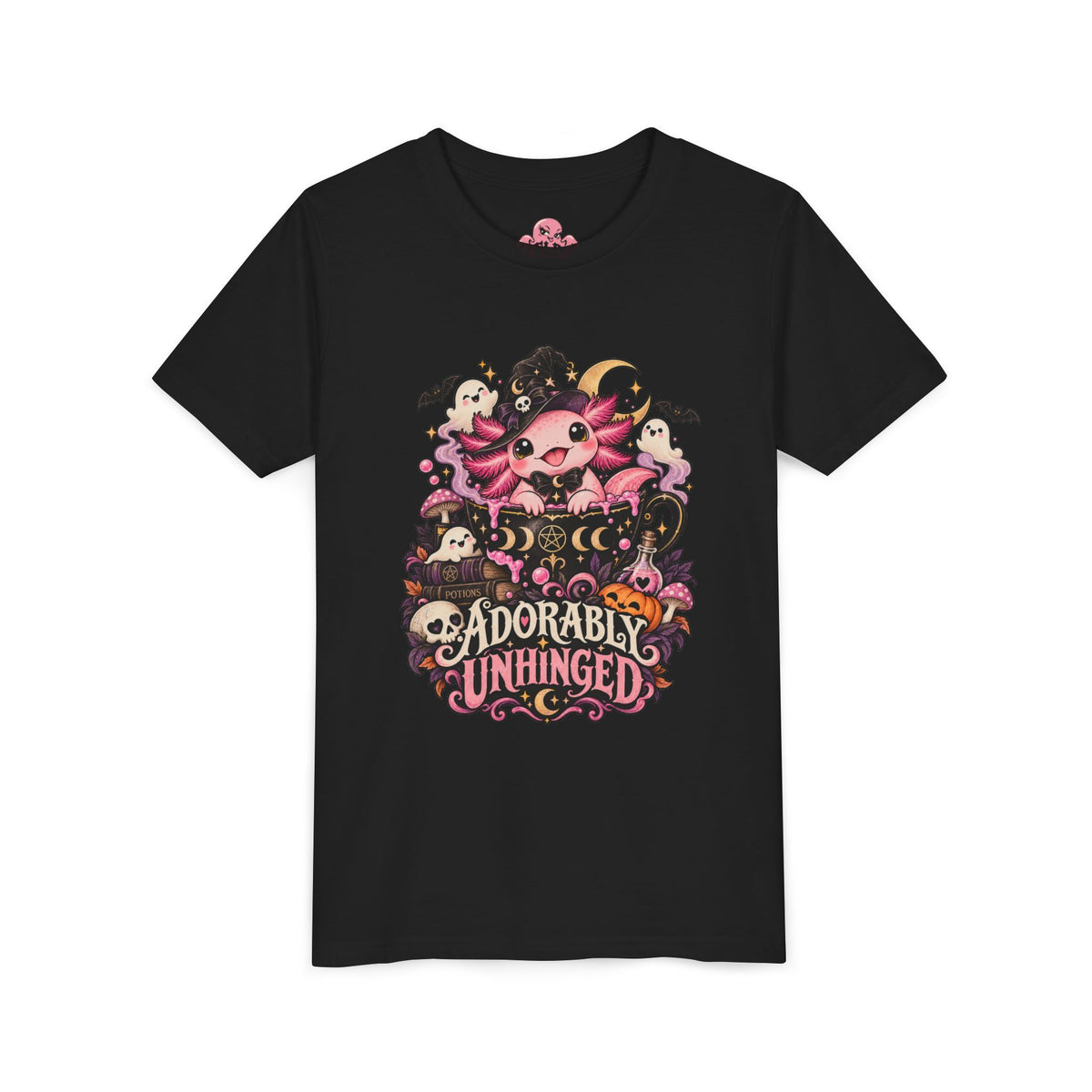 Adorably Unhinged Axolotl Halloween Youth T-Shirt | Feral Little Darling