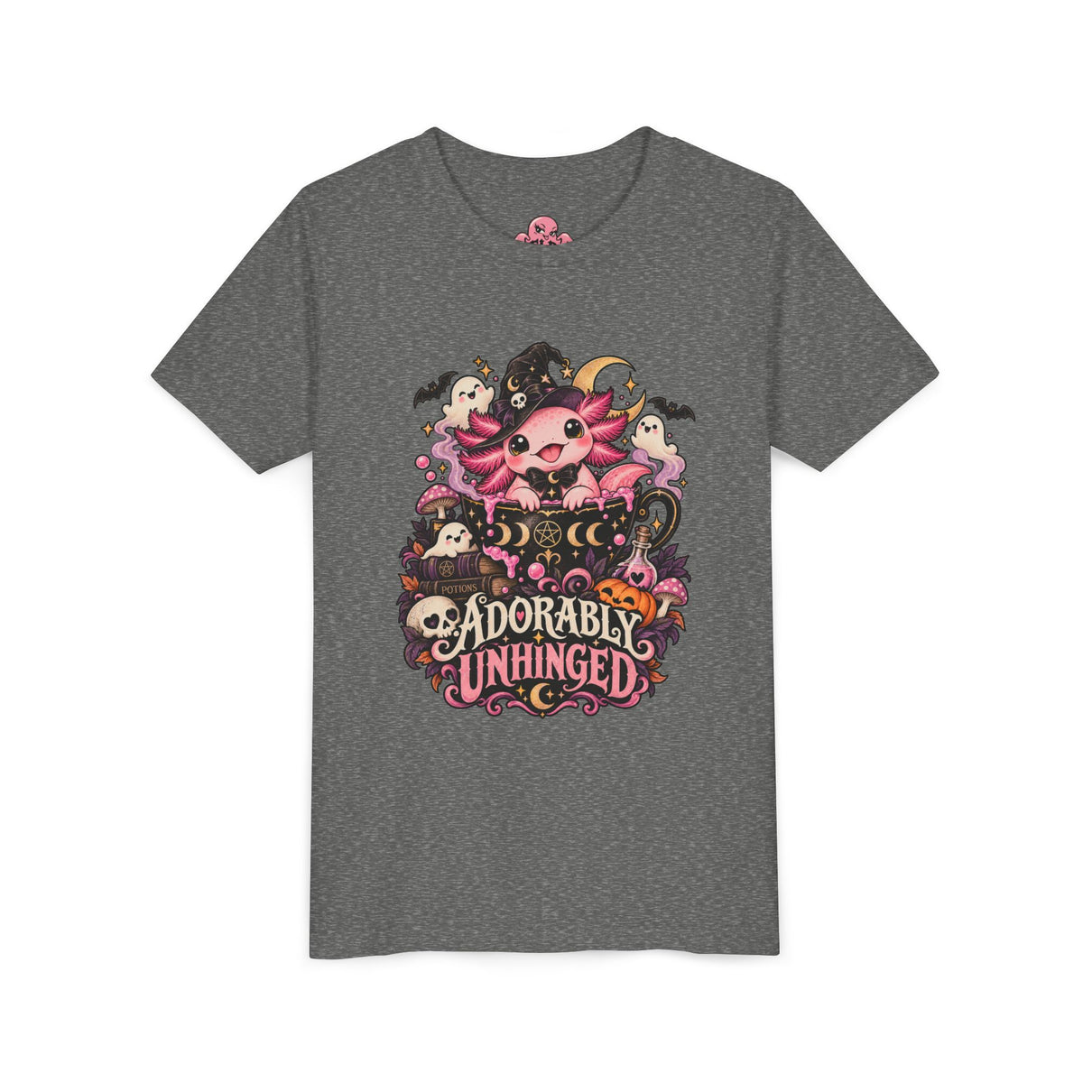 Adorably Unhinged Axolotl Halloween Youth T-Shirt | Feral Little Darling