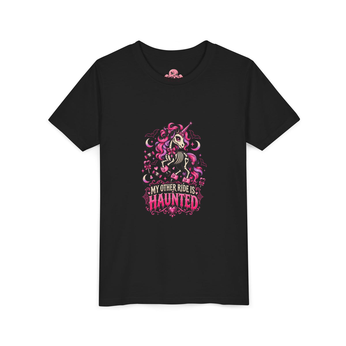Youth Tee — "My Other Ride Is Haunted" Ghost Unicorn Halloween Shirt
