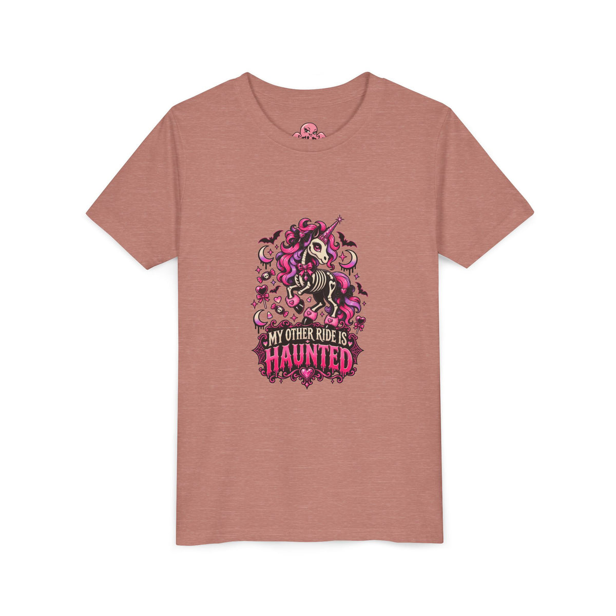 Youth Tee — "My Other Ride Is Haunted" Ghost Unicorn Halloween Shirt