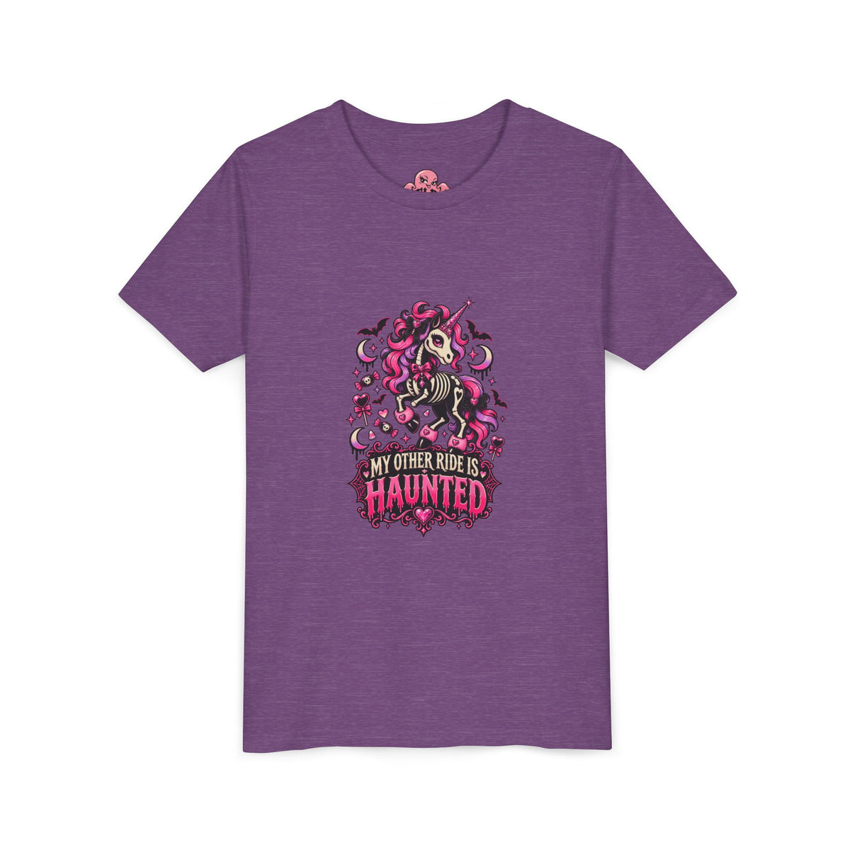 Youth Tee — "My Other Ride Is Haunted" Ghost Unicorn Halloween Shirt