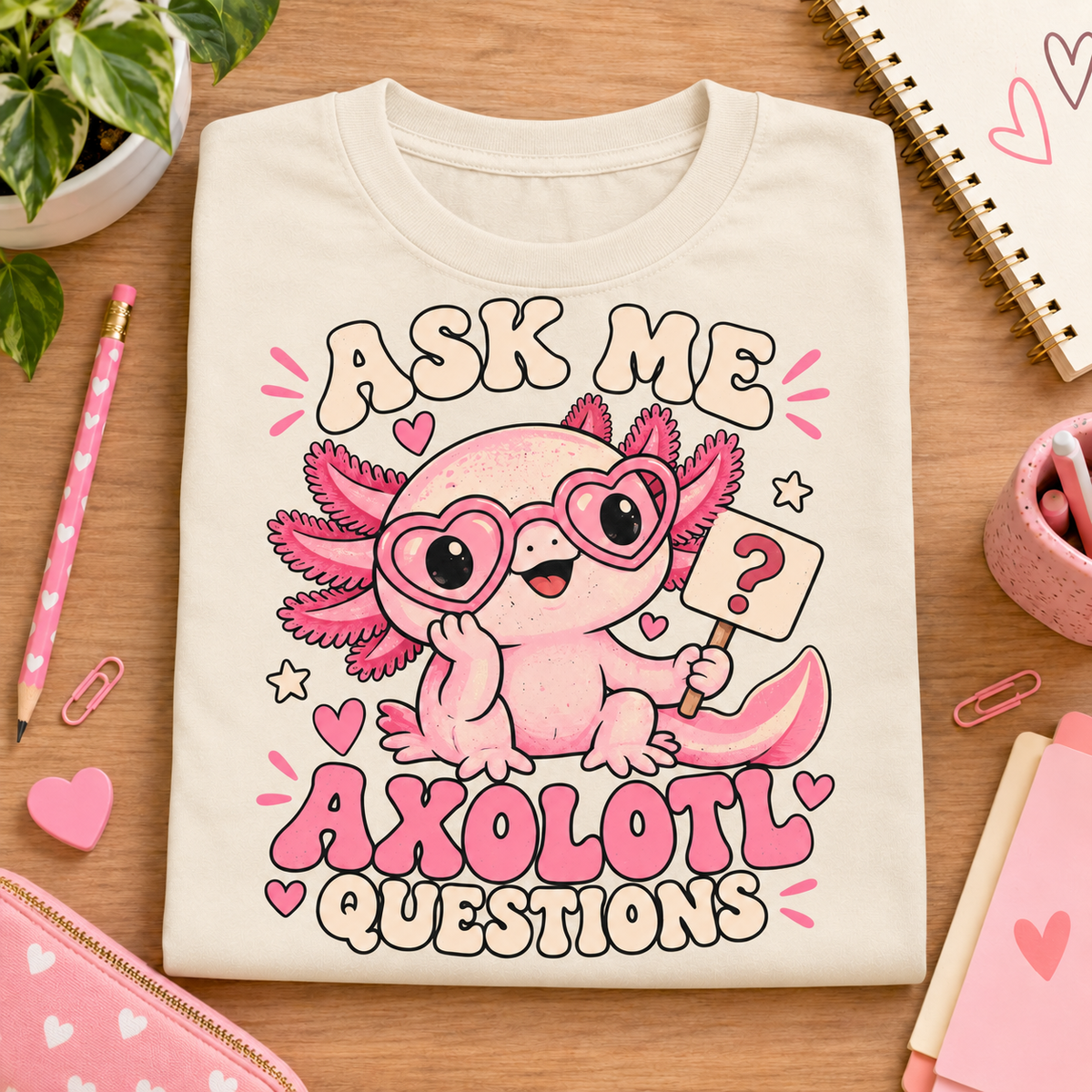 Ask Me Axolotl Questions youth T-shirt in Natural
