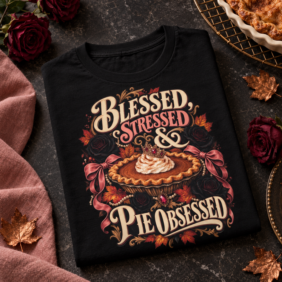 Blessed, Stressed & Pie-Obsessed Thanksgiving T-Shirt