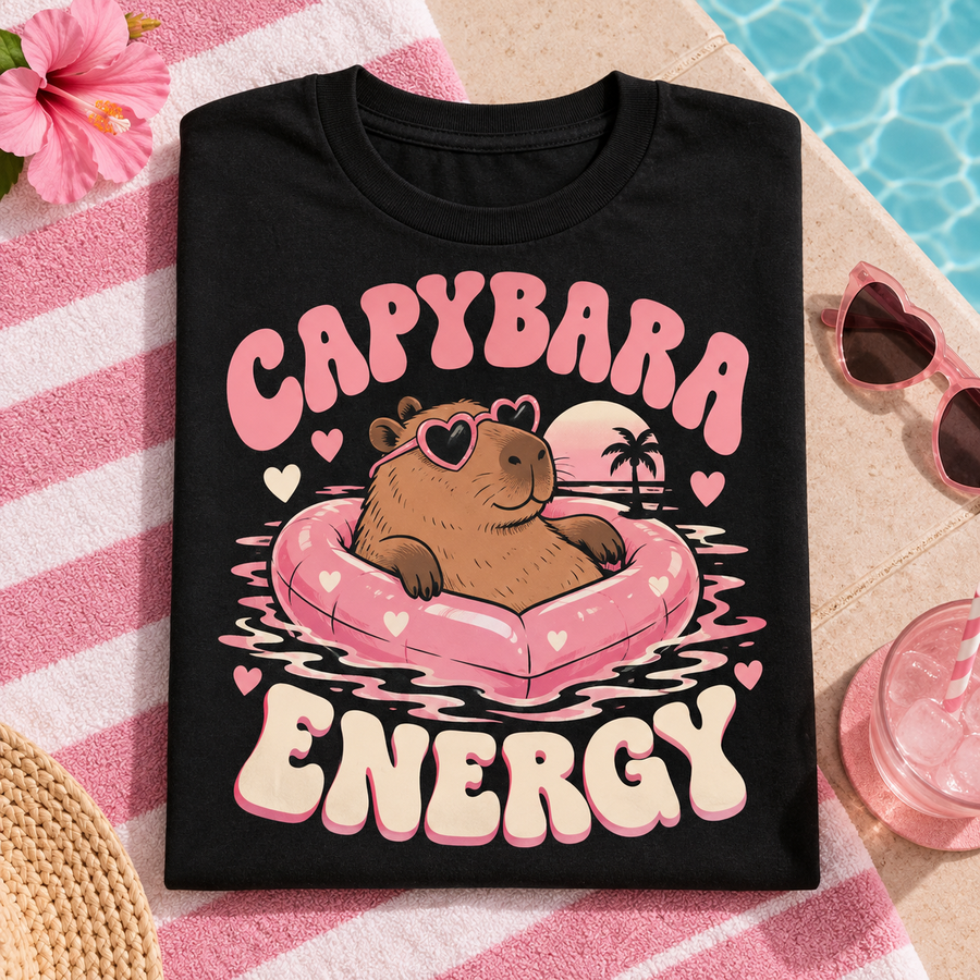 Capybara Energy Youth T-Shirt – Cute Pink Capybara Tee