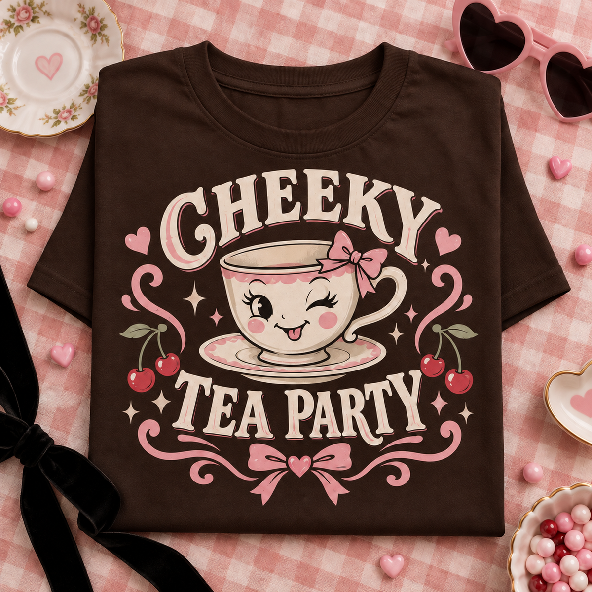 Cheeky Tea Party Youth T-Shirt color Dark Chocolate