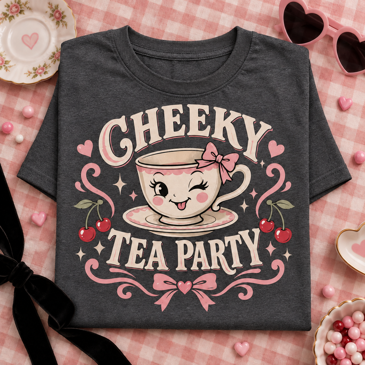 Cheeky Tea Party Youth T-Shirt color Dark Heather