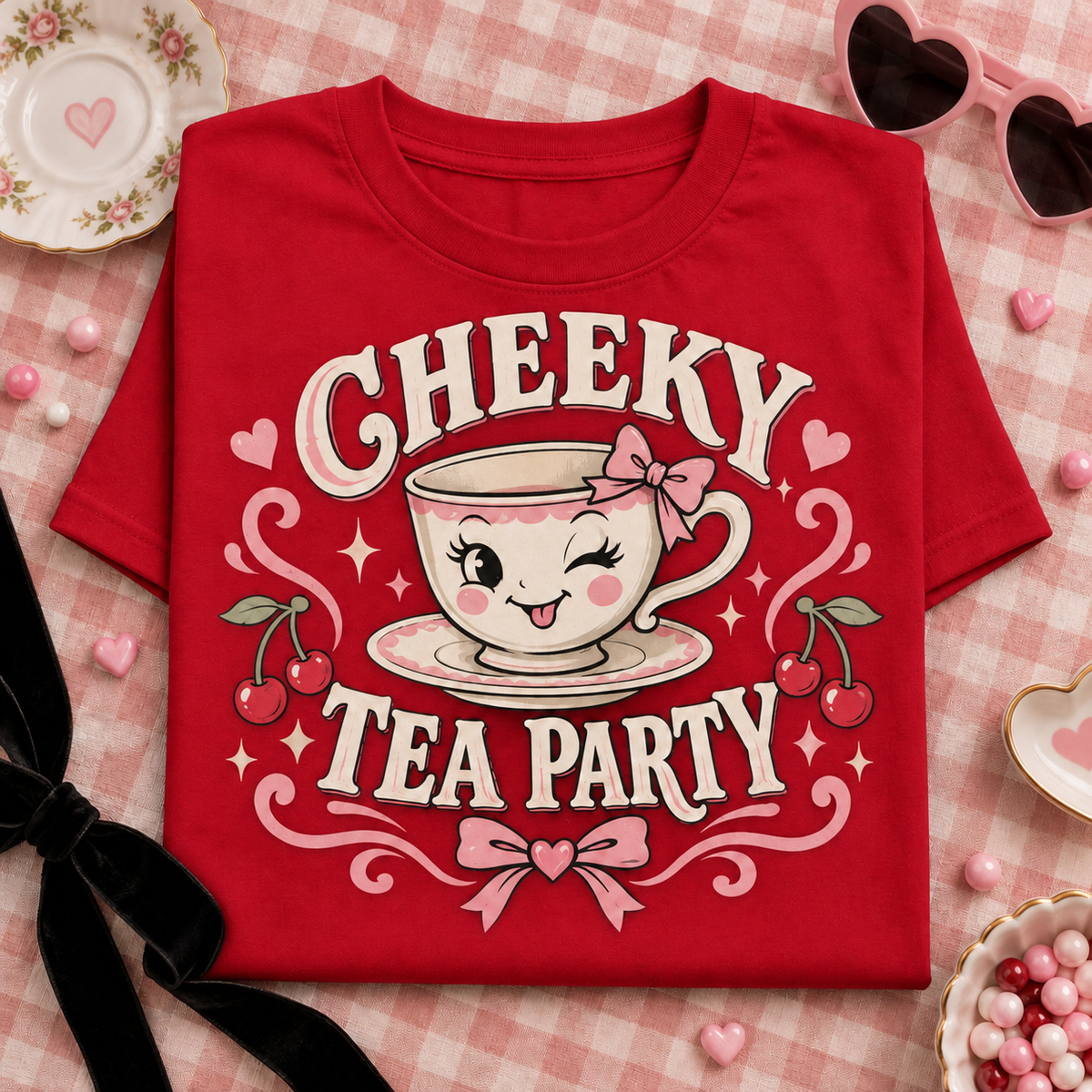 Cheeky Tea Party Youth T-Shirt color Red