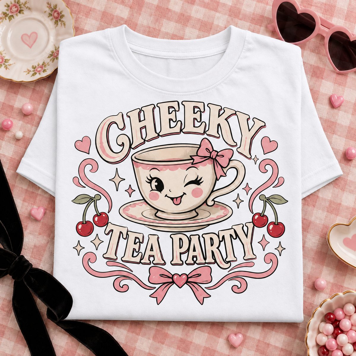 Cheeky Tea Party Youth T-Shirt color White