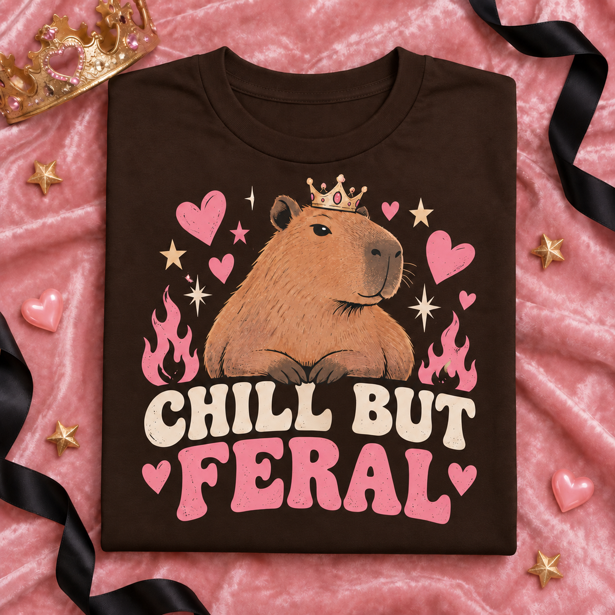 Chill but Feral capybara youth T-shirt in Dark Chocolate