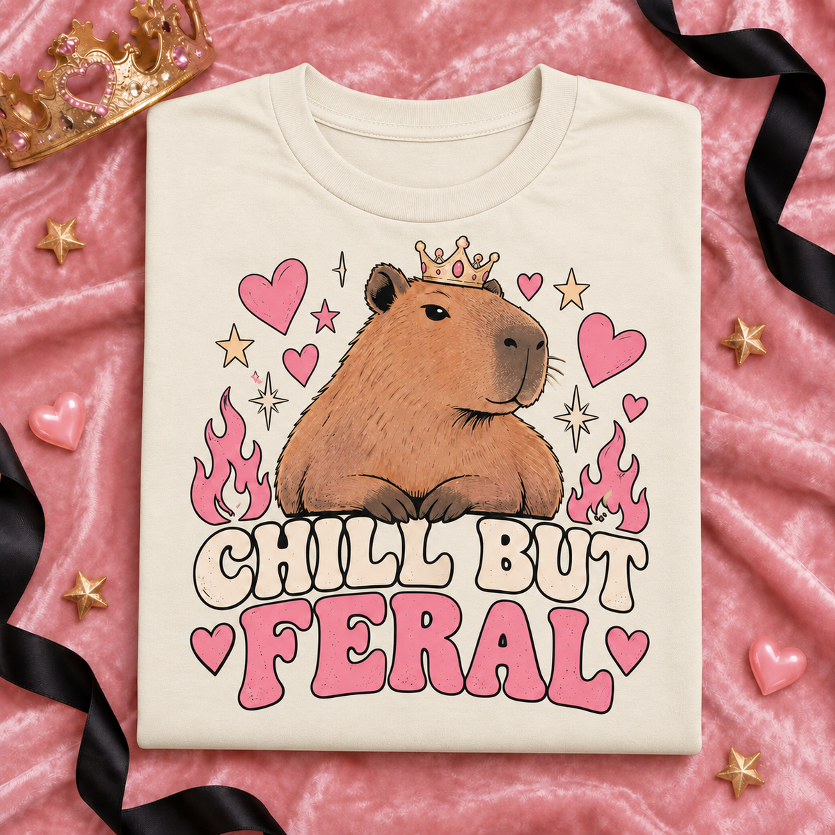 Chill but Feral capybara youth T-shirt in Natural