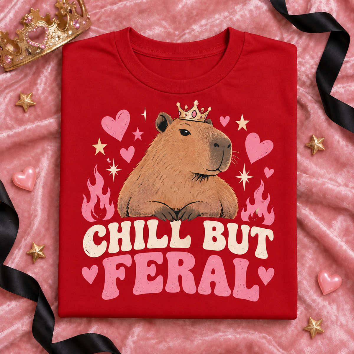 Chill but Feral capybara youth T-shirt in Red
