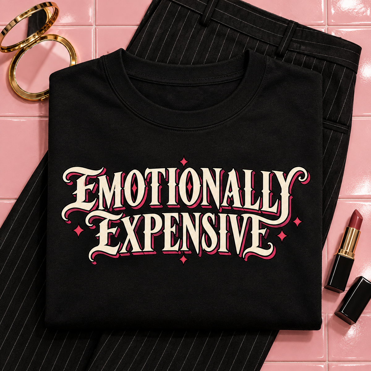 Emotionally Expensive folded black graphic T-shirt