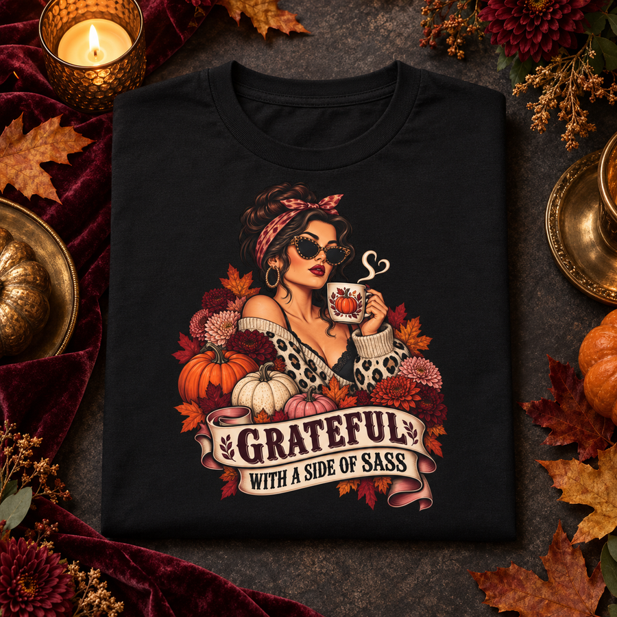 Grateful With a Side of Sass Fall Graphic T-Shirt