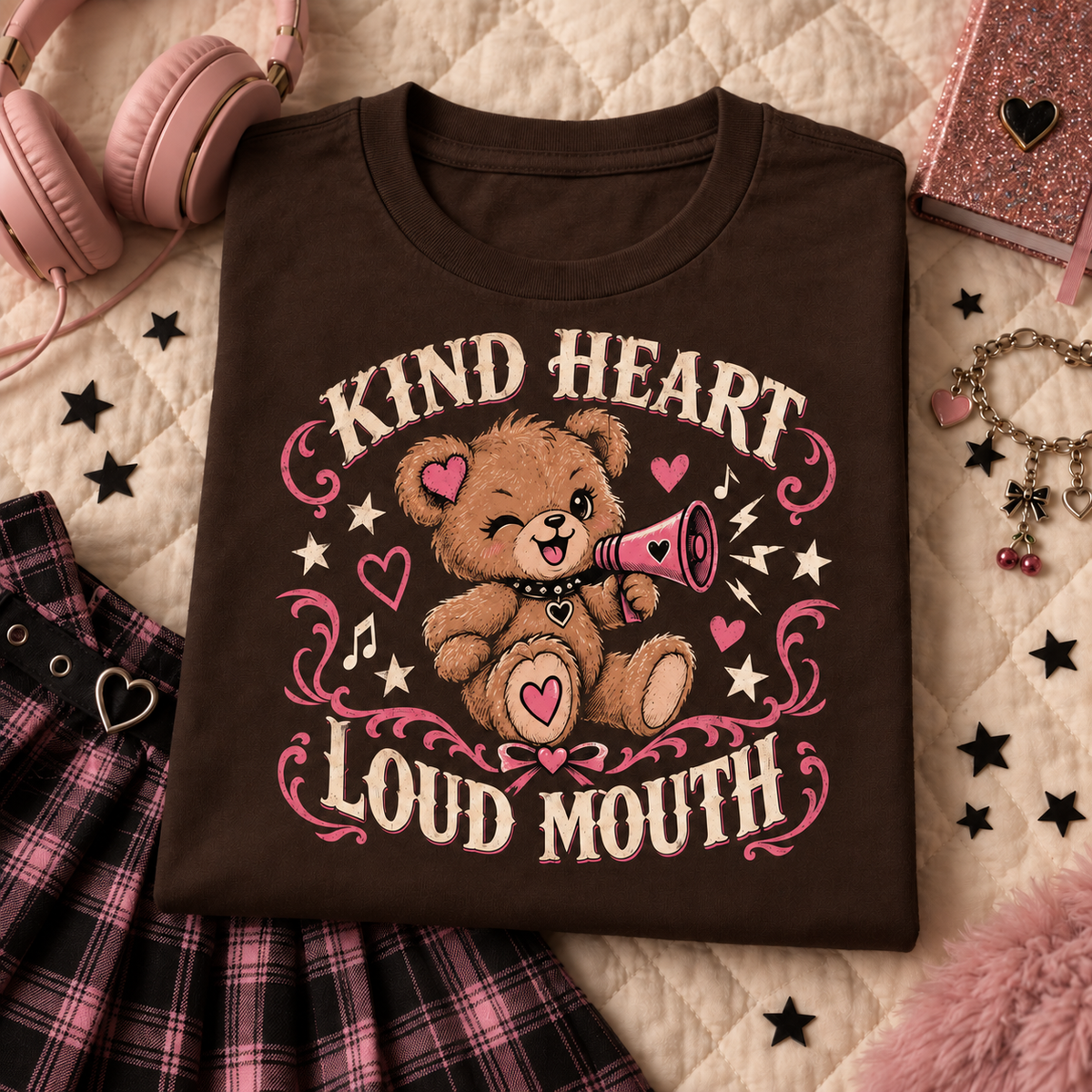 Kind Heart Loud Mouth Youth T-Shirt color Dark Chocolate
