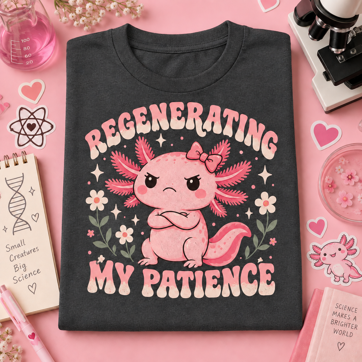 Regenerating My Patience axolotl youth T-shirt in Dark Heather