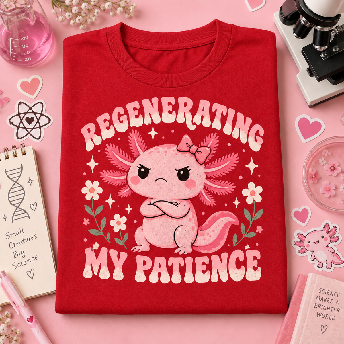 Regenerating My Patience axolotl youth T-shirt in Red