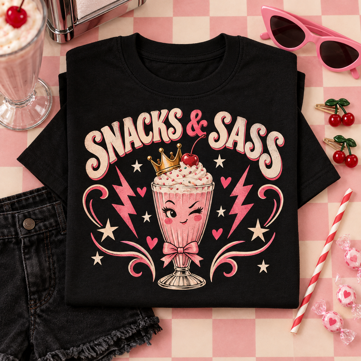 Snacks and Sass Youth T-Shirt color Black