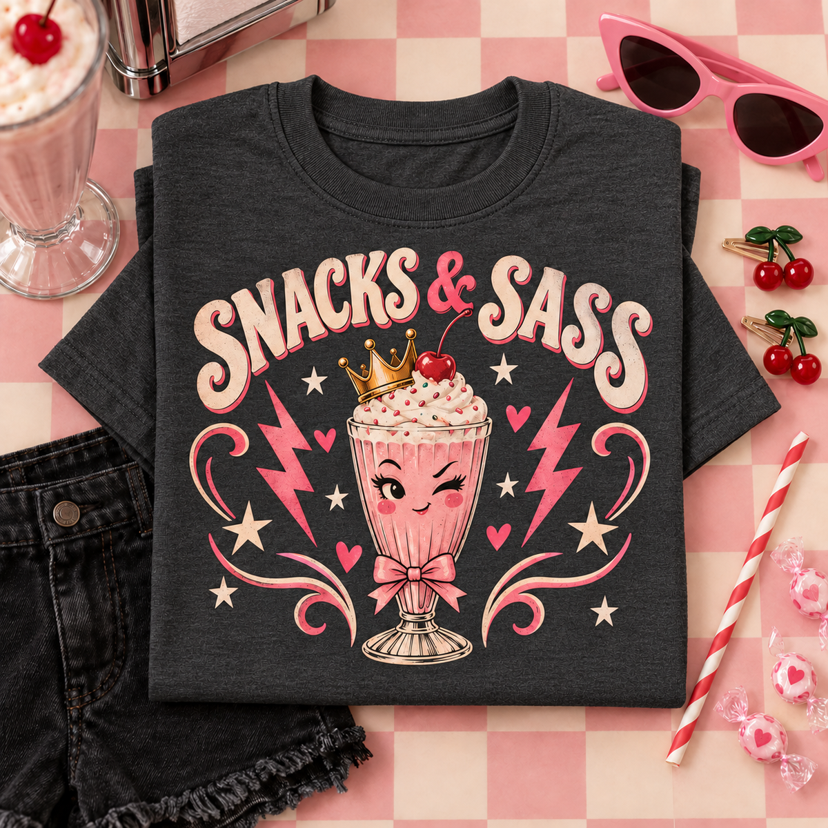 Snacks and Sass Youth T-Shirt color Dark Heather