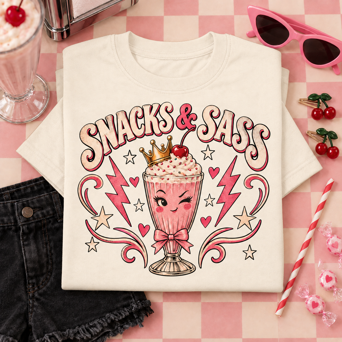 Snacks and Sass Youth T-Shirt color Natural