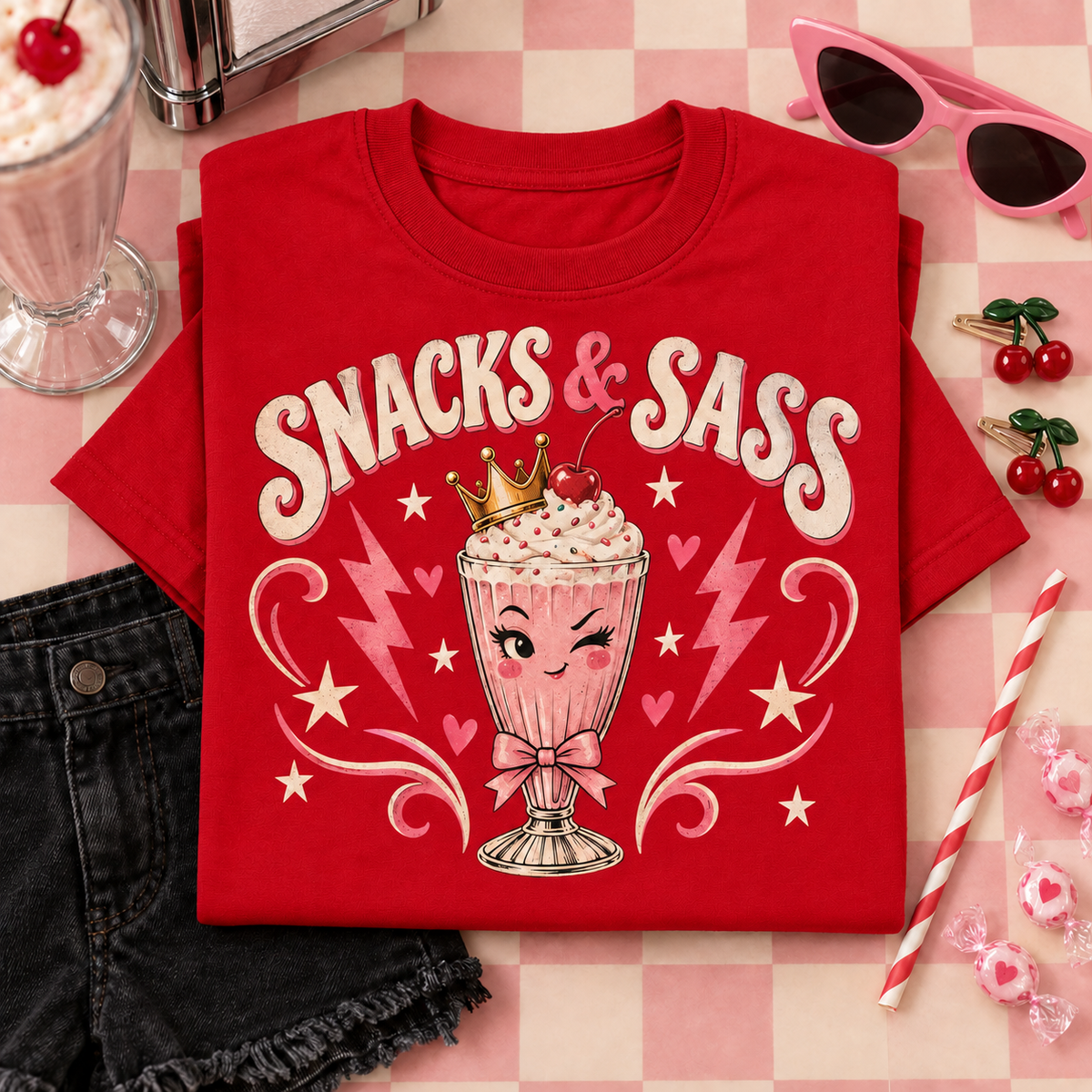 Snacks and Sass Youth T-Shirt color Red