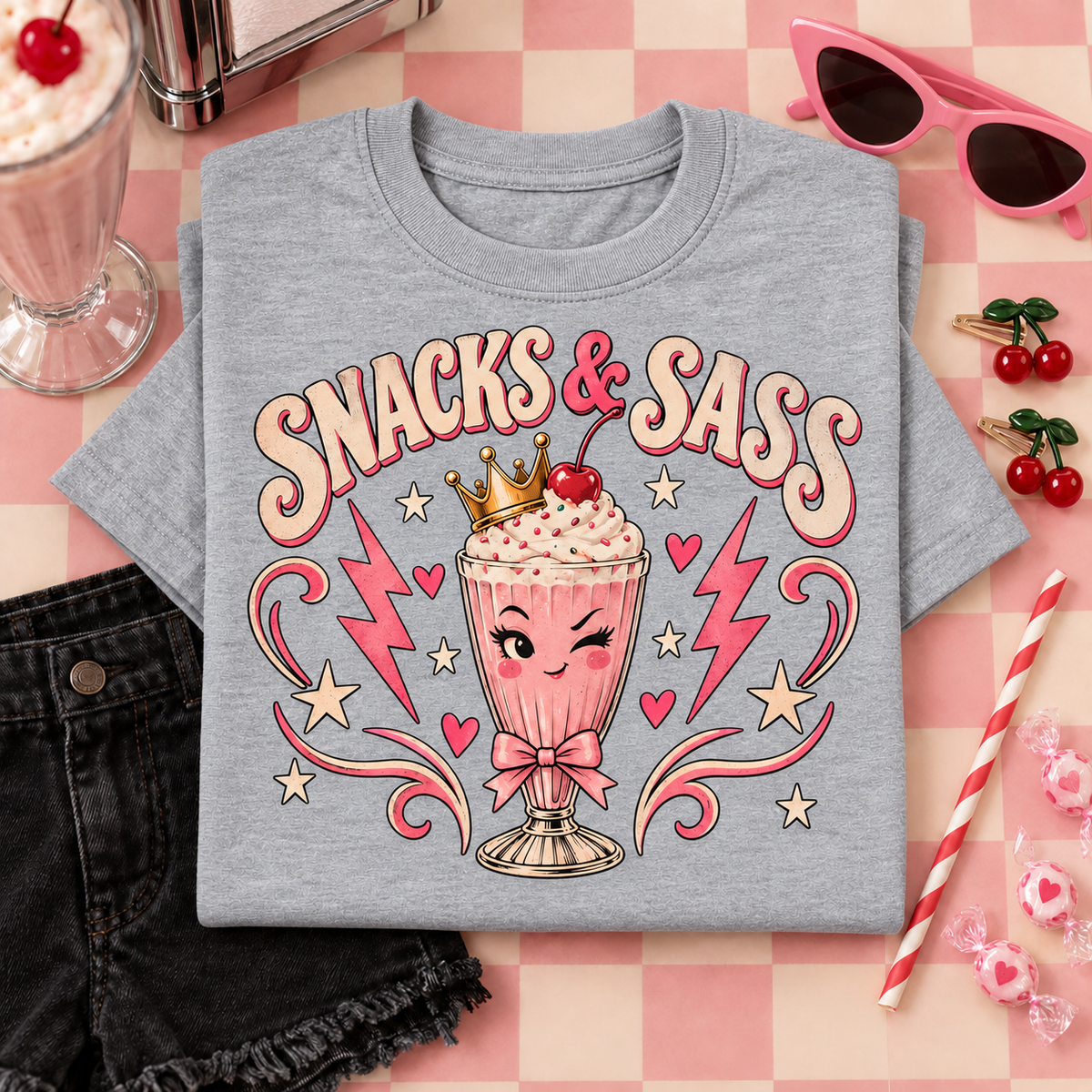 Snacks and Sass Youth T-Shirt color Sport Grey