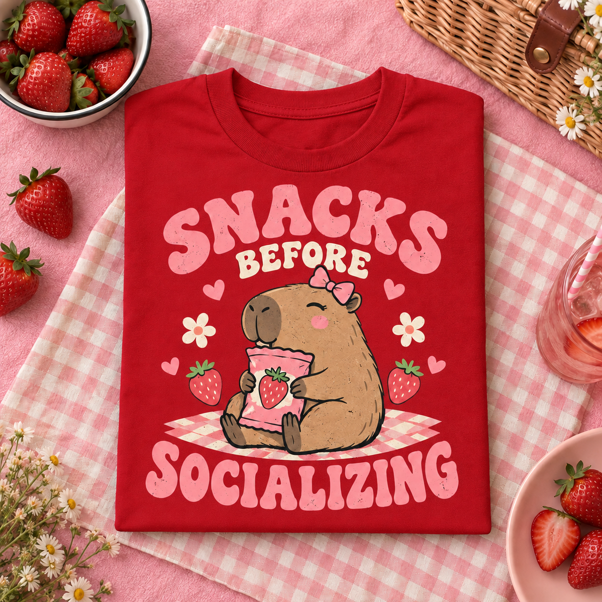 Snacks Before Socializing youth T-shirt in Red