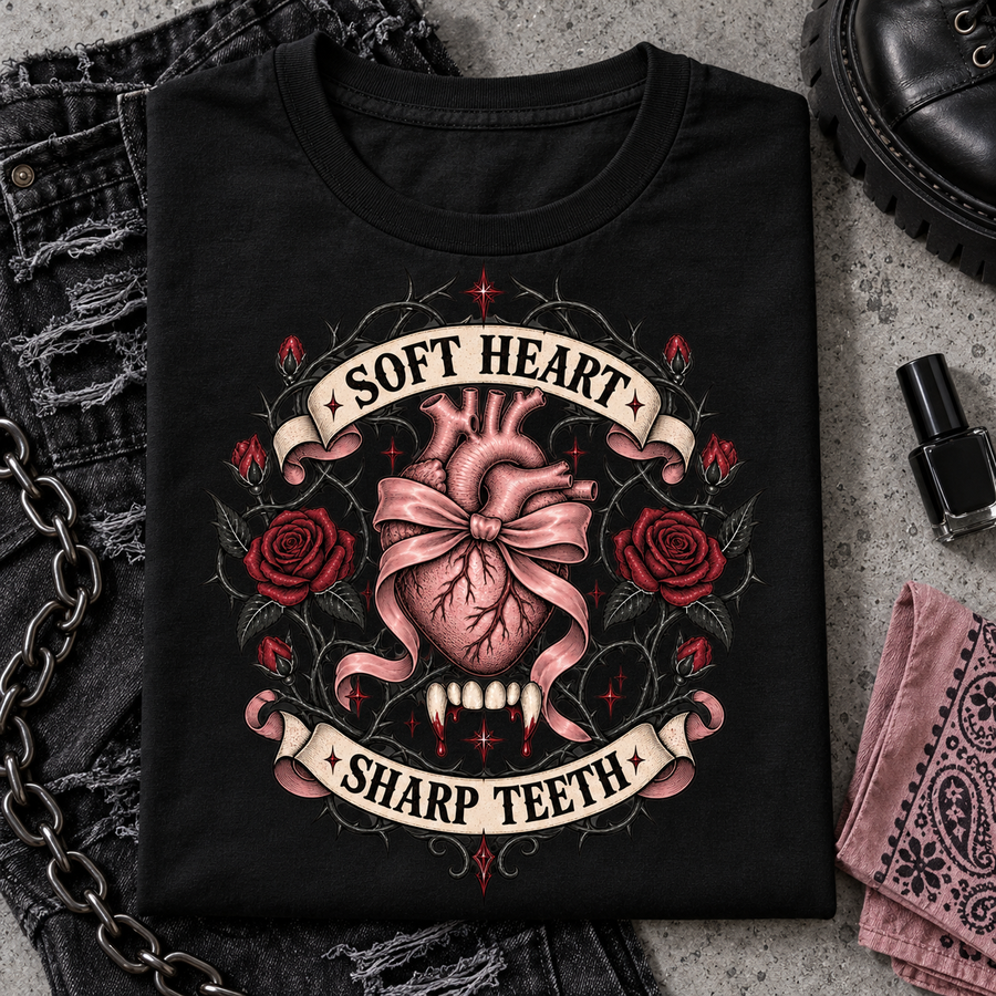 Soft Heart Sharp Teeth T-Shirt – Gothic Vampire Heart Tee