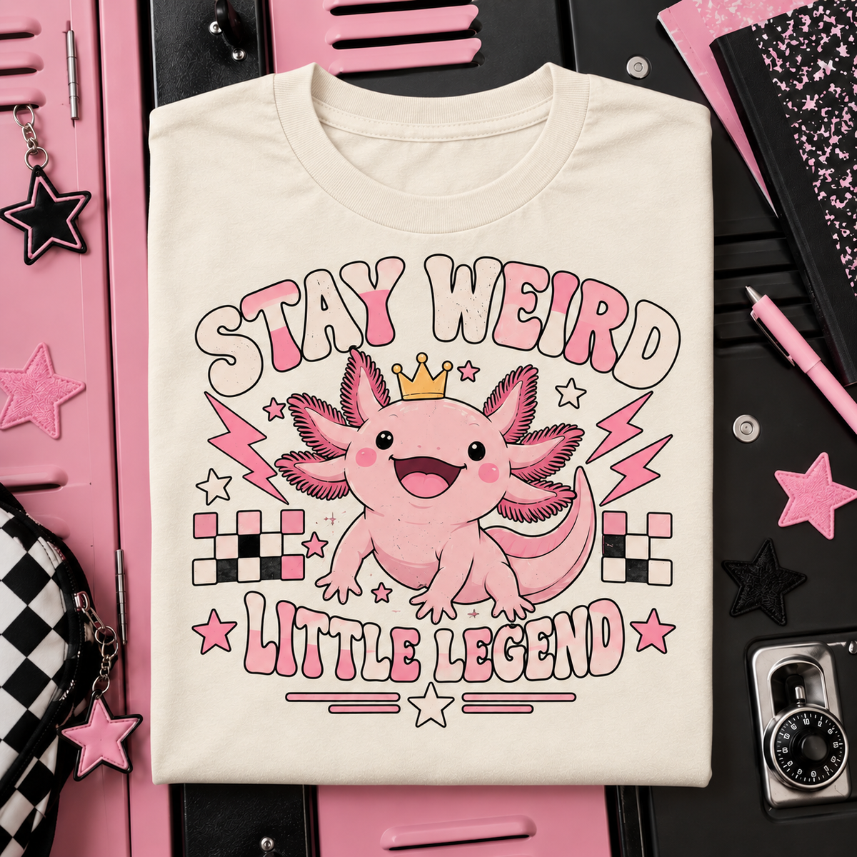 Stay Weird Little Legend axolotl youth T-shirt in Natural
