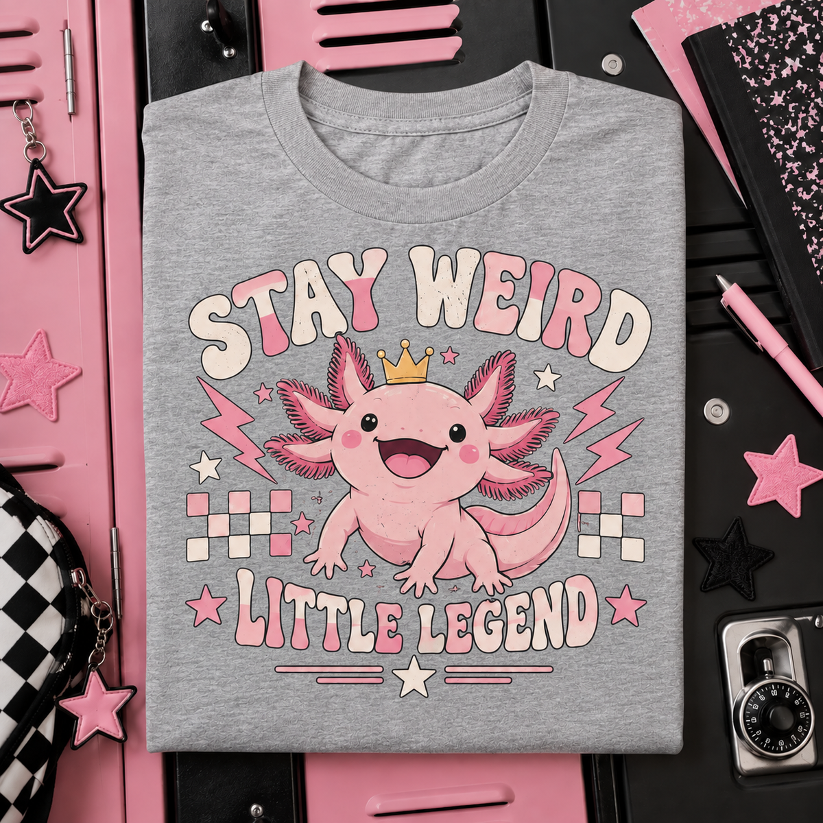 Stay Weird Little Legend axolotl youth T-shirt in Sport Grey