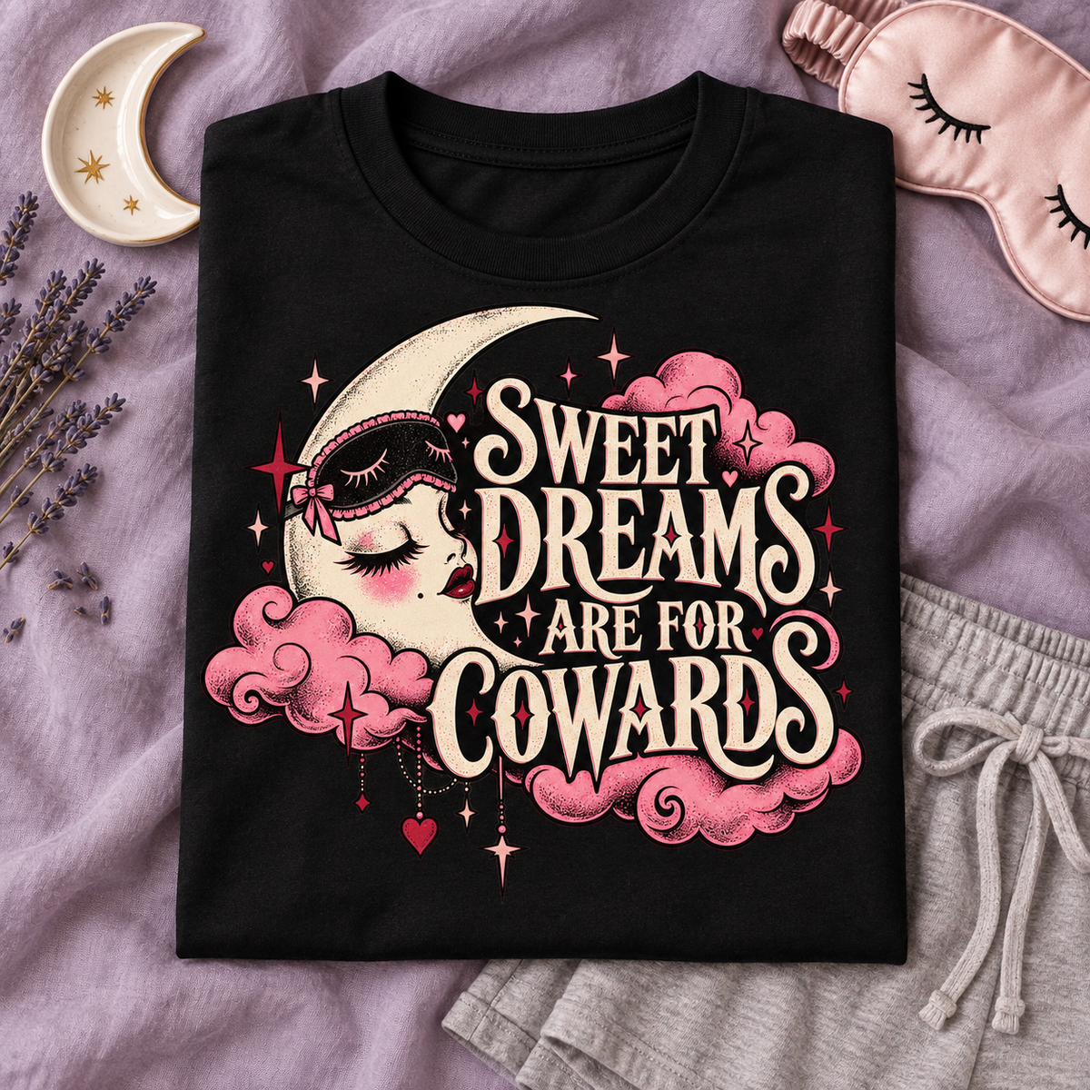 Sweet Dreams Are for Cowards folded black graphic T-shirt