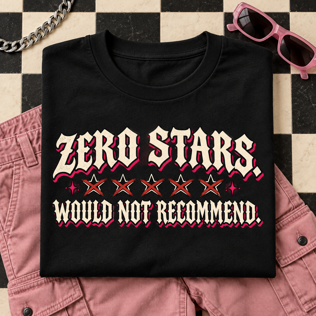 Zero Stars Would Not Recommend folded black graphic T-shirt