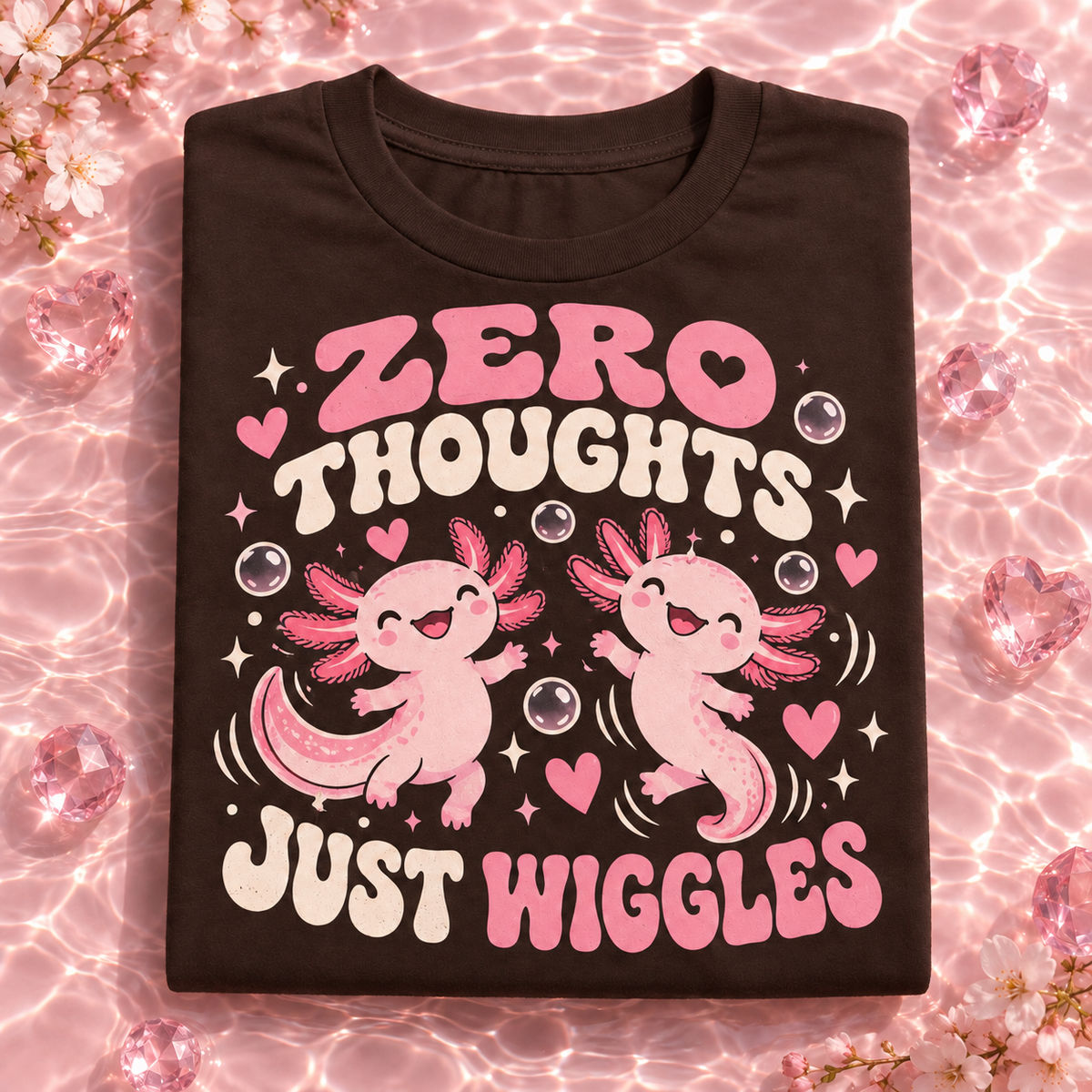 Zero Thoughts Just Wiggles axolotl youth T-shirt in Dark Chocolate