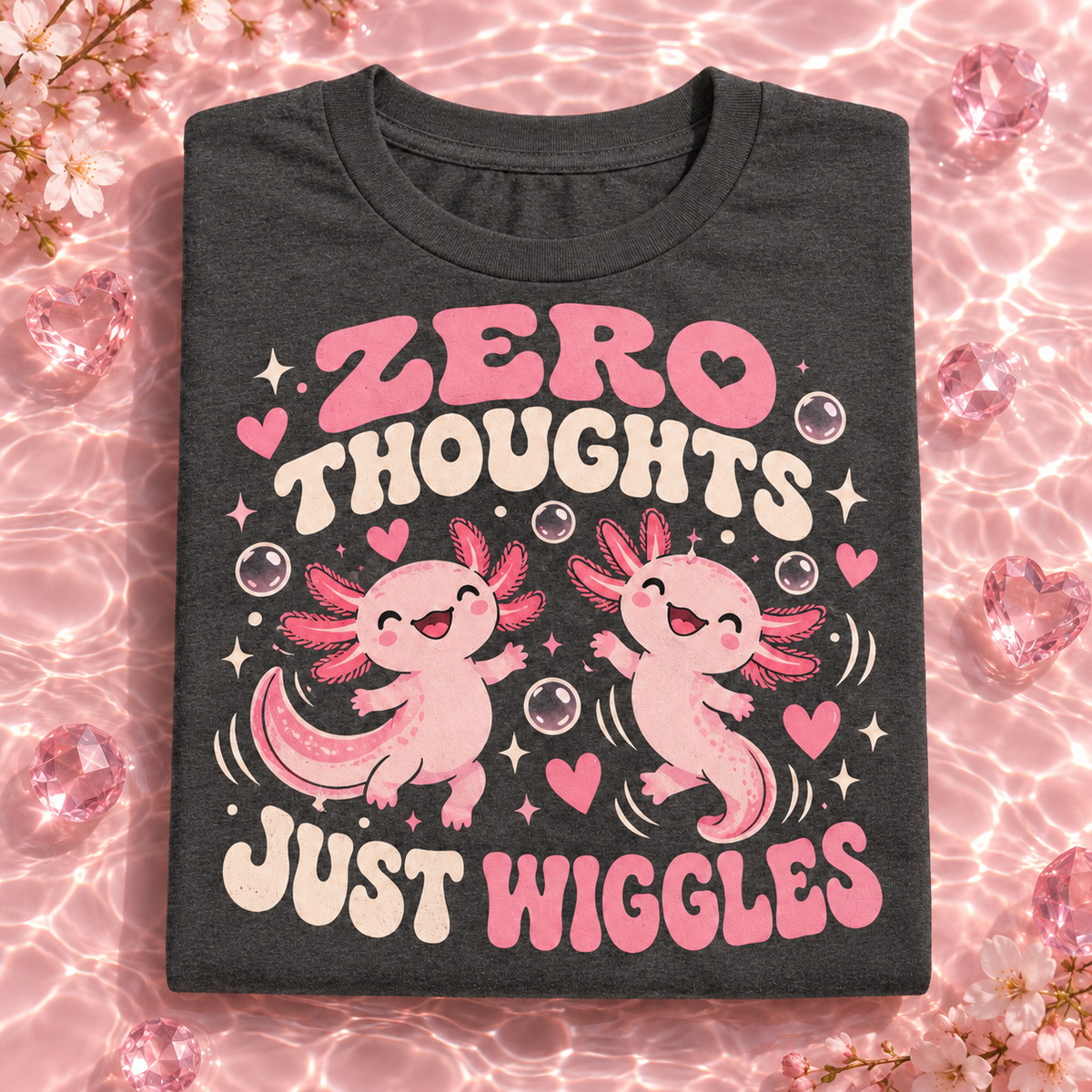 Zero Thoughts Just Wiggles axolotl youth T-shirt in Dark Heather