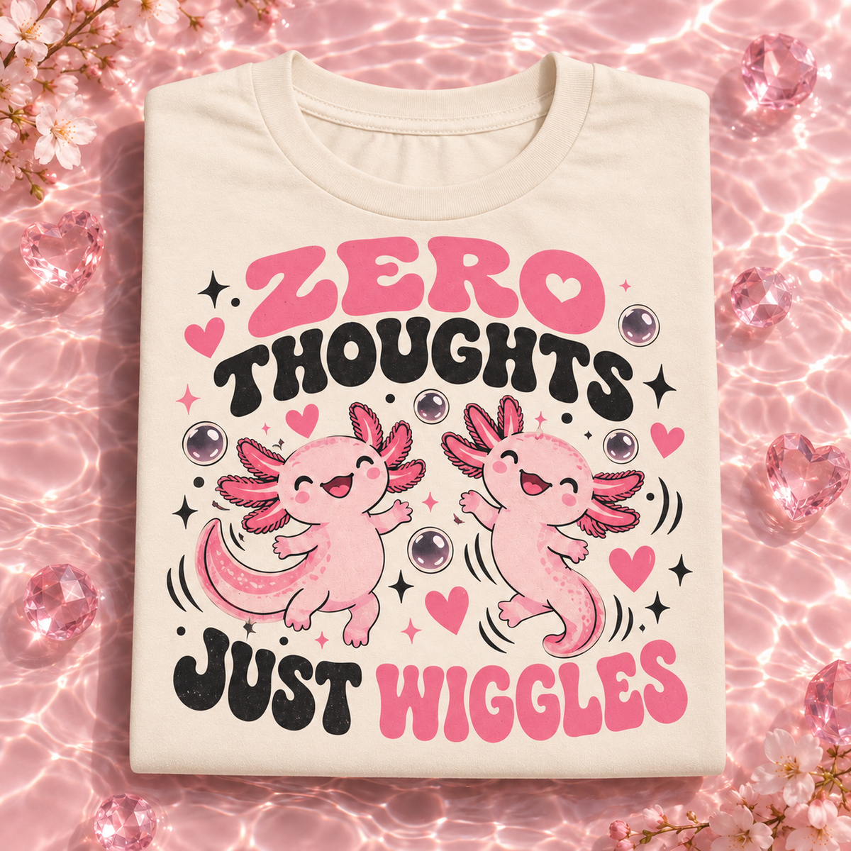 Zero Thoughts Just Wiggles axolotl youth T-shirt in Natural