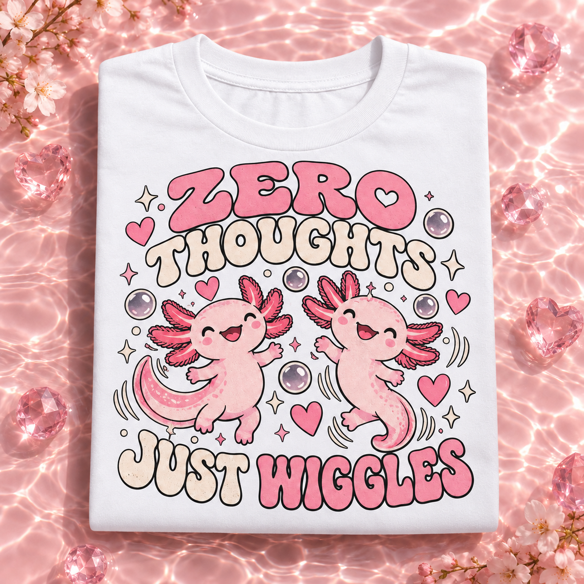 Zero Thoughts Just Wiggles axolotl youth T-shirt in White